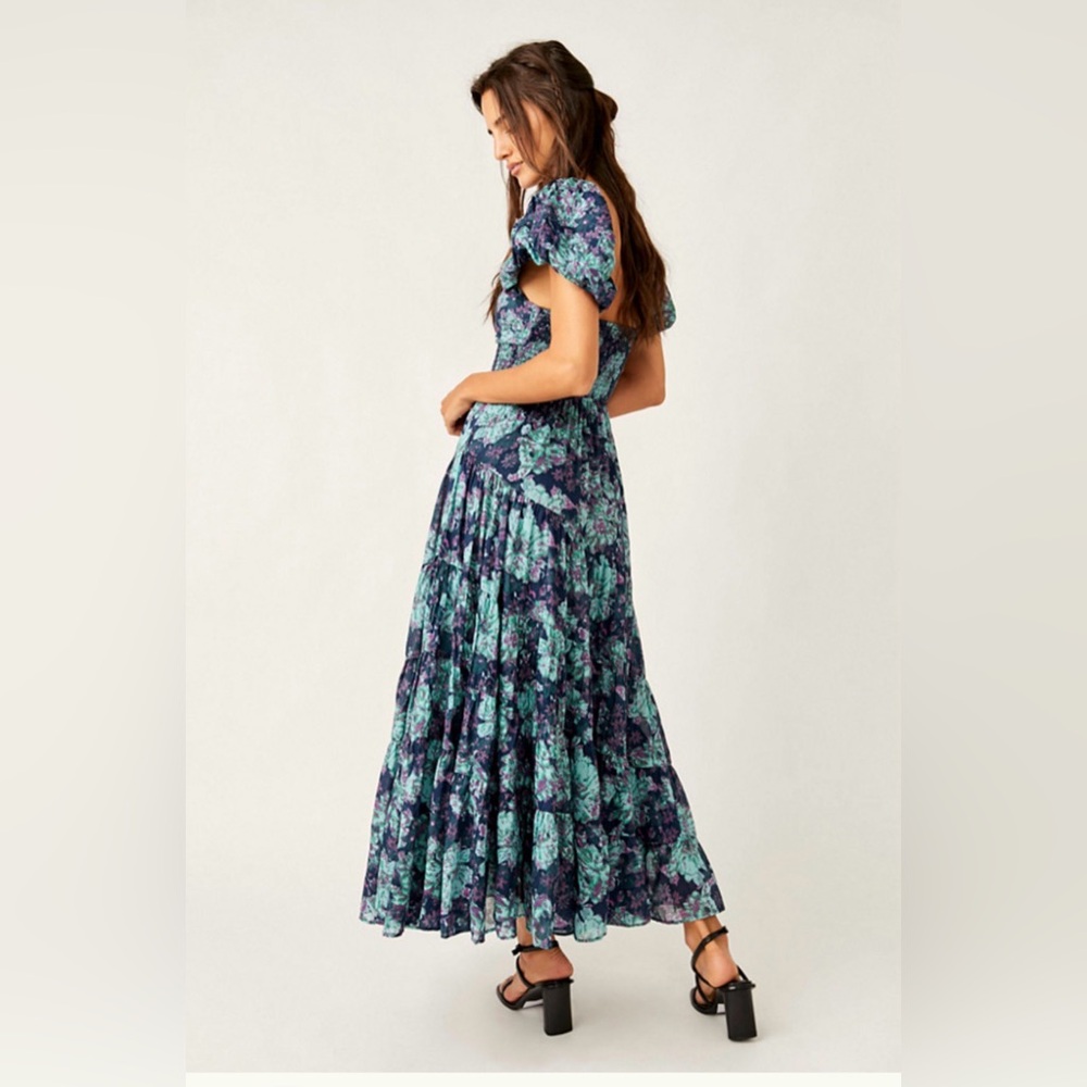 Free People Navy Floral Maxi Dress with Teal & Purple Accents - Picture 2 of 8